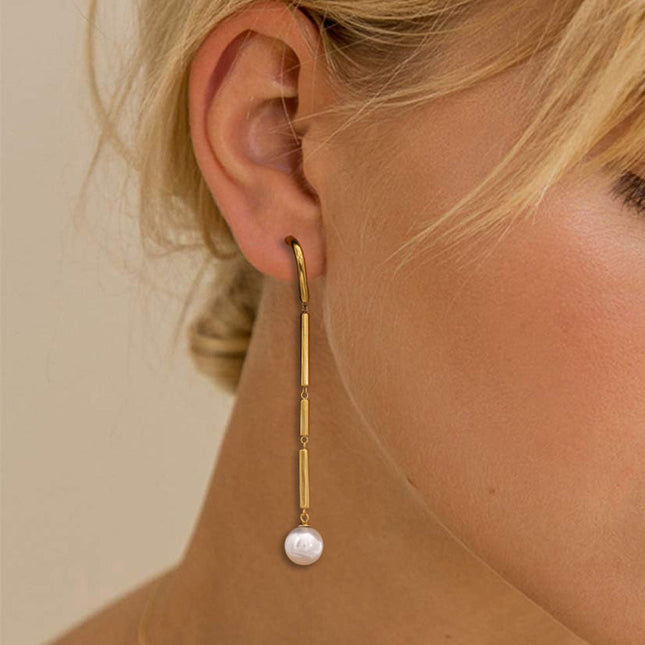 Jieding European and American stainless steel tassel earrings high-end niche pearl stud earrings titanium steel ins earrings cross-border jewelry