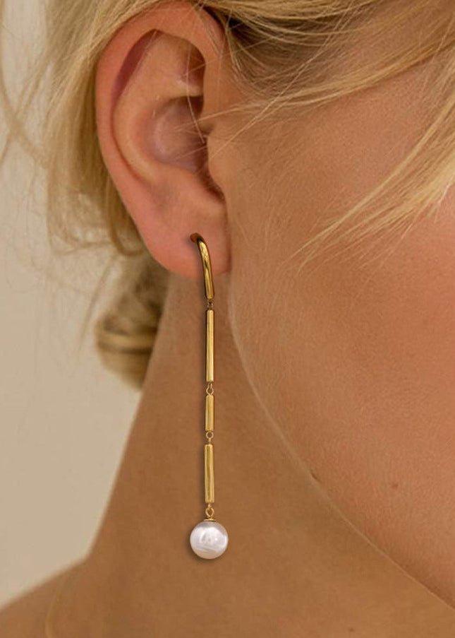 Jieding European and American stainless steel tassel earrings high-end niche pearl stud earrings titanium steel ins earrings cross-border jewelry