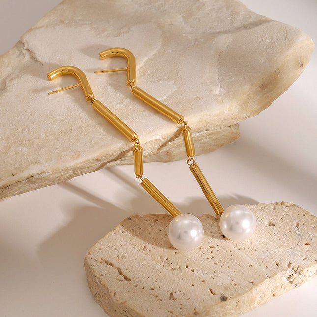 Jieding European and American stainless steel tassel earrings high-end niche pearl stud earrings titanium steel ins earrings cross-border jewelry