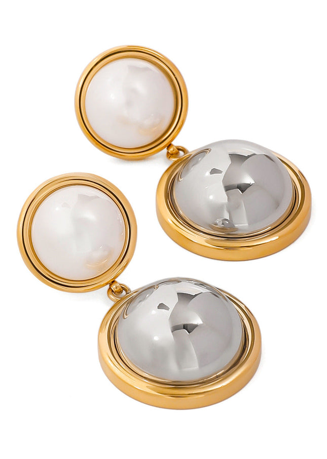Jieding European and American stainless steel color-blocked pearl stud earrings high-end niche light luxury earrings, titanium steel earrings, cross-border jewelry