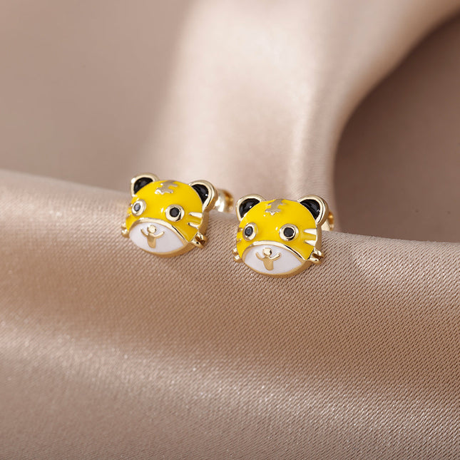 SOUVOIR 14K Gold Plated Earrings Tiger Earrings | Gold Yellow Animal Stud Earrings