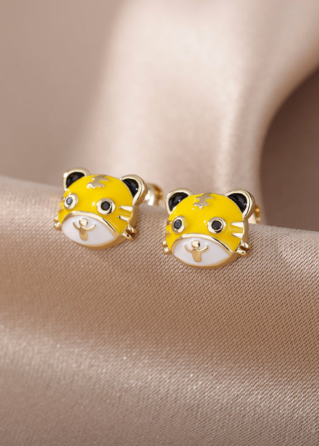 SOUVOIR 14K Gold Plated Earrings Tiger Earrings | Gold Yellow Animal Stud Earrings