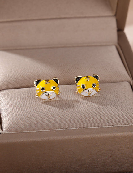 SOUVOIR Gold 14K Gold Plated Earrings Tiger Earrings | Gold Yellow Animal Stud Earrings