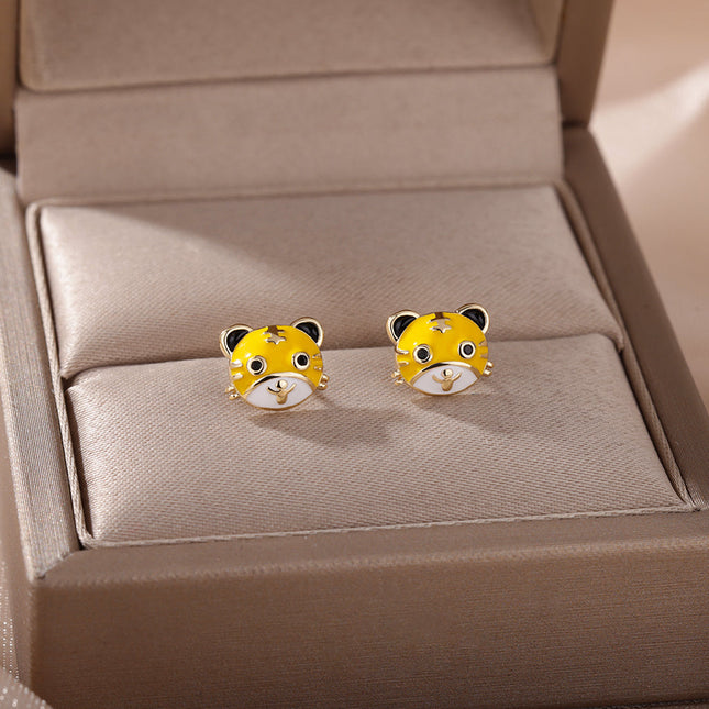 SOUVOIR Gold 14K Gold Plated Earrings Tiger Earrings | Gold Yellow Animal Stud Earrings
