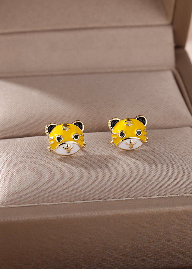SOUVOIR Gold 14K Gold Plated Earrings Tiger Earrings | Gold Yellow Animal Stud Earrings