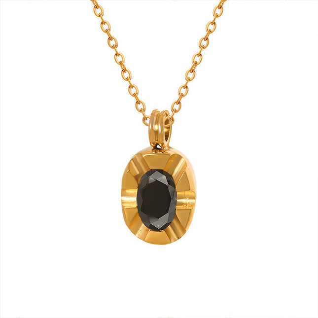 Light luxury, cold style, temperament, fashion necklace, dark black zircon pendant, geometric clavicle chain, electroplated 18K gold