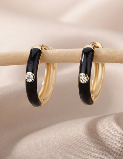 SOUVOIR Black 14K Gold Plated, Zirconia Earrings Tobago Earrings | Gold White Zirconia Hoop Earrings
