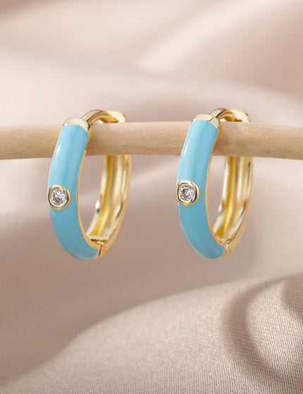 SOUVOIR Blue 14K Gold Plated, Zirconia Earrings Tobago Earrings | Gold White Zirconia Hoop Earrings