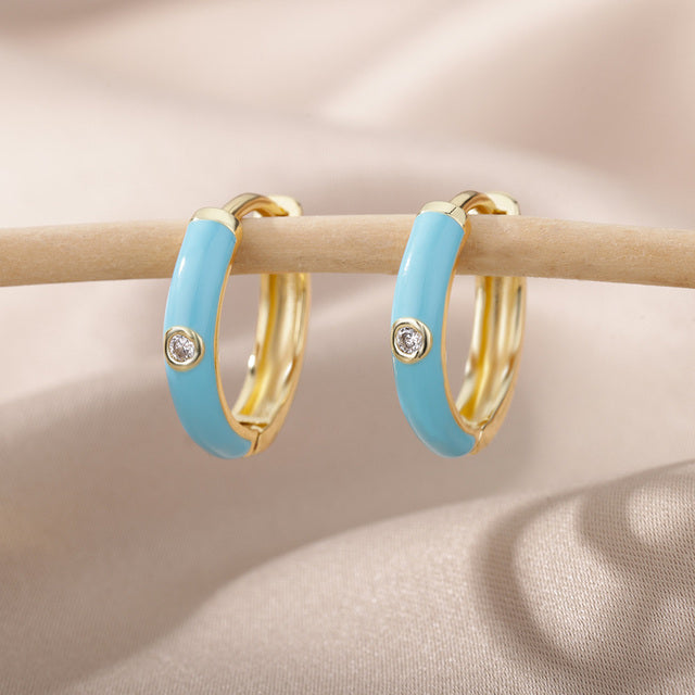 SOUVOIR Blue 14K Gold Plated, Zirconia Earrings Tobago Earrings | Gold White Zirconia Hoop Earrings
