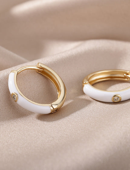 SOUVOIR White 14K Gold Plated, Zirconia Earrings Tobago Earrings | Gold White Zirconia Hoop Earrings