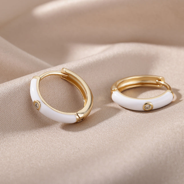 SOUVOIR White 14K Gold Plated, Zirconia Earrings Tobago Earrings | Gold White Zirconia Hoop Earrings