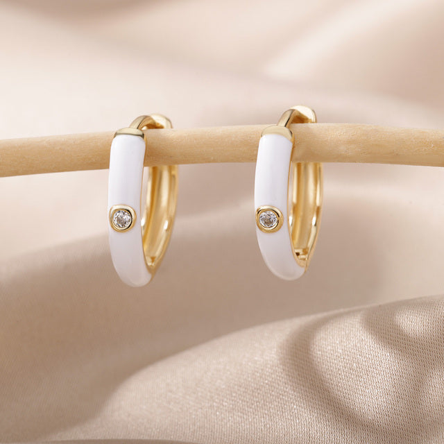 SOUVOIR 14K Gold Plated, Zirconia Earrings Tobago Earrings | Gold White Zirconia Hoop Earrings