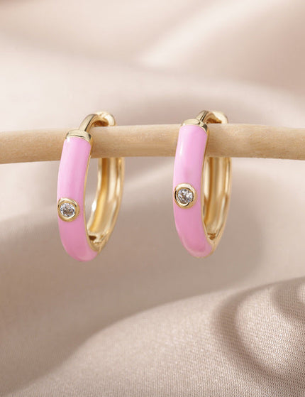 SOUVOIR Pink 14K Gold Plated, Zirconia Earrings Tobago Earrings | Gold White Zirconia Hoop Earrings
