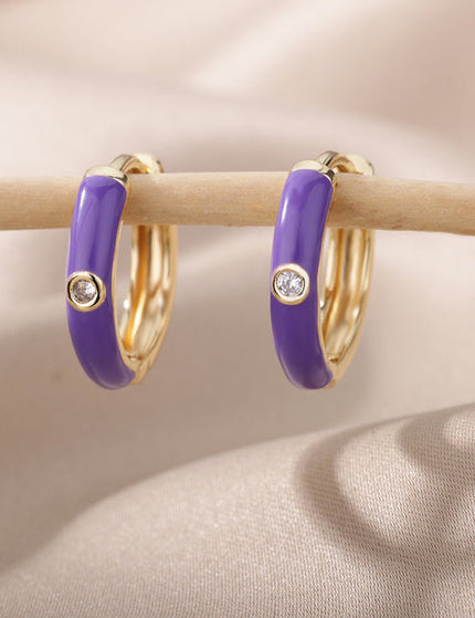 SOUVOIR Purple 14K Gold Plated, Zirconia Earrings Tobago Earrings | Gold White Zirconia Hoop Earrings
