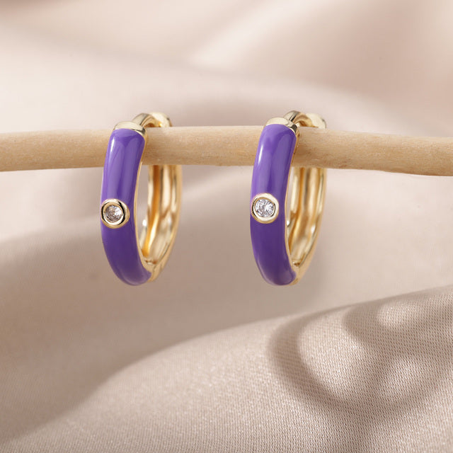 SOUVOIR Purple 14K Gold Plated, Zirconia Earrings Tobago Earrings | Gold White Zirconia Hoop Earrings