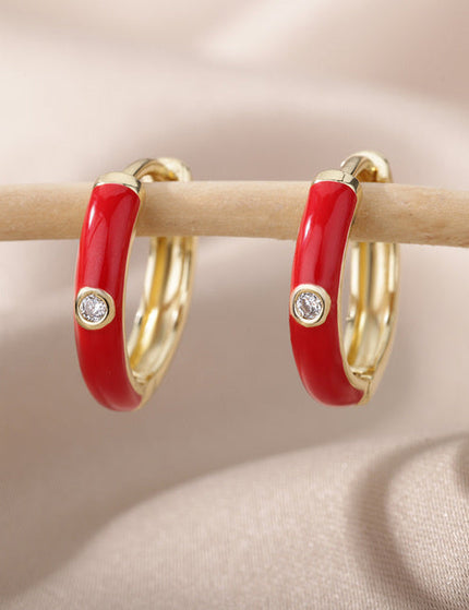 SOUVOIR Red 14K Gold Plated, Zirconia Earrings Tobago Earrings | Gold White Zirconia Hoop Earrings