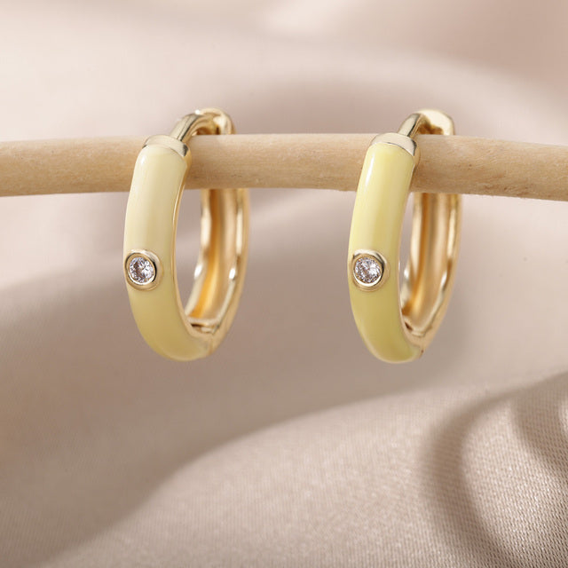 SOUVOIR Yellow 14K Gold Plated, Zirconia Earrings Tobago Earrings | Gold White Zirconia Hoop Earrings