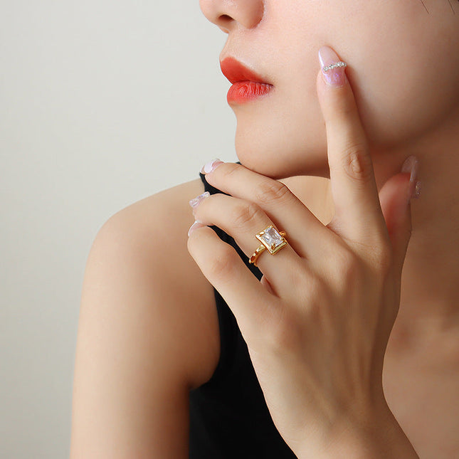 French temperament design, personality fashion, royal accessories, copper inlaid zircon open rings, hand ornament tail rings