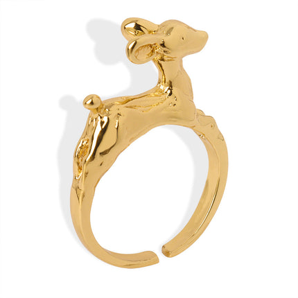The second-hand style new niche personality design copper material animal fawn open ring fashion simple jewelry women