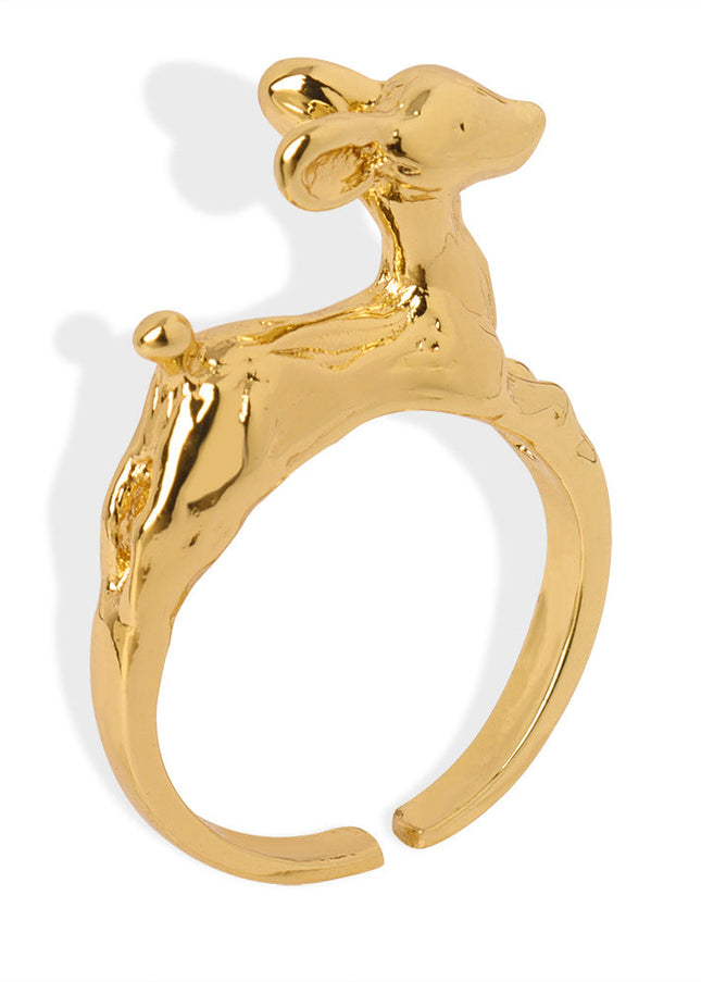 The second-hand style new niche personality design copper material animal fawn open ring fashion simple jewelry women