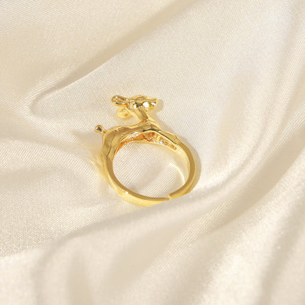 The second-hand style new niche personality design copper material animal fawn open ring fashion simple jewelry women