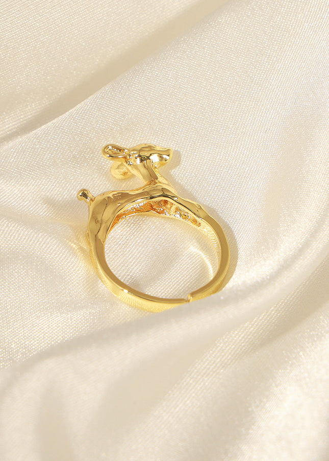 The second-hand style new niche personality design copper material animal fawn open ring fashion simple jewelry women