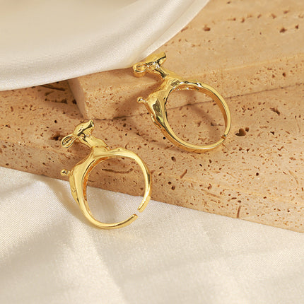 The second-hand style new niche personality design copper material animal fawn open ring fashion simple jewelry women