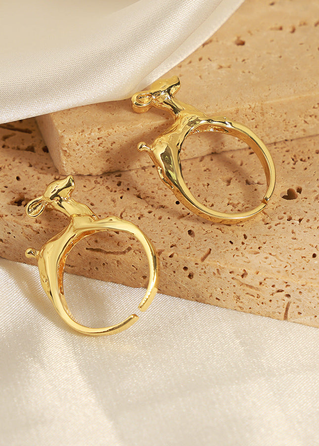 The second-hand style new niche personality design copper material animal fawn open ring fashion simple jewelry women