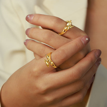 The second-hand style new niche personality design copper material animal fawn open ring fashion simple jewelry women