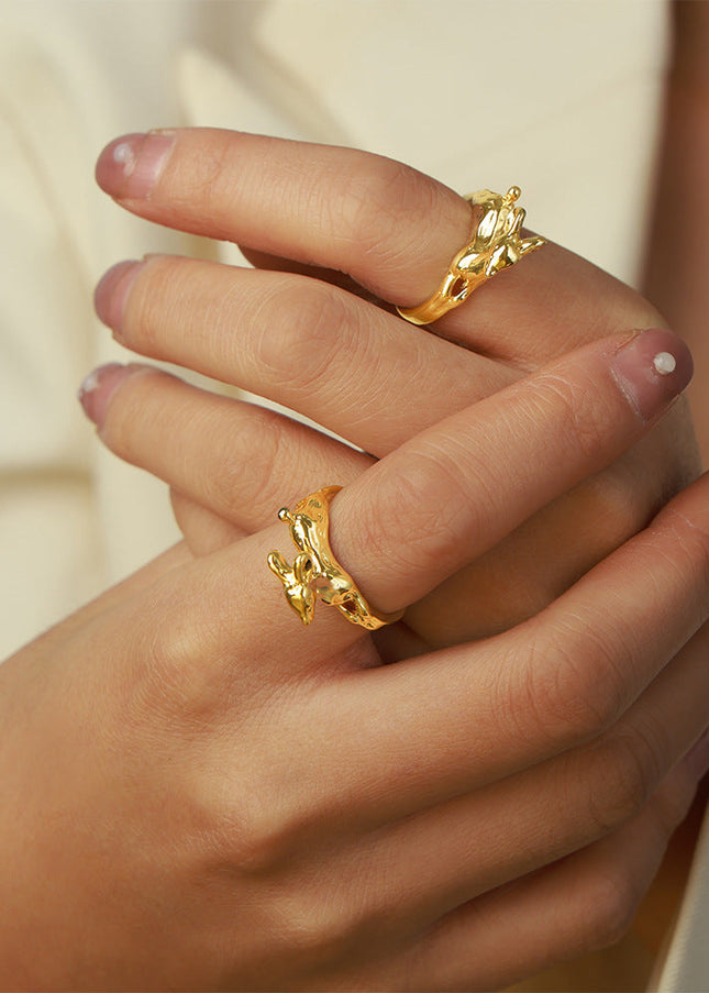 The second-hand style new niche personality design copper material animal fawn open ring fashion simple jewelry women