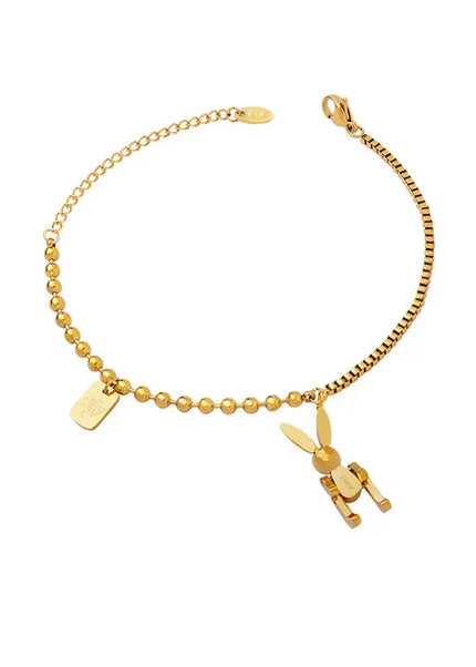 European and American style hot selling niche personality mechanical rabbit titanium pendant bracelet box chain bead chain splicing jewelry women
