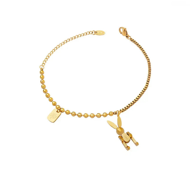 European and American style hot selling niche personality mechanical rabbit titanium pendant bracelet box chain bead chain splicing jewelry women