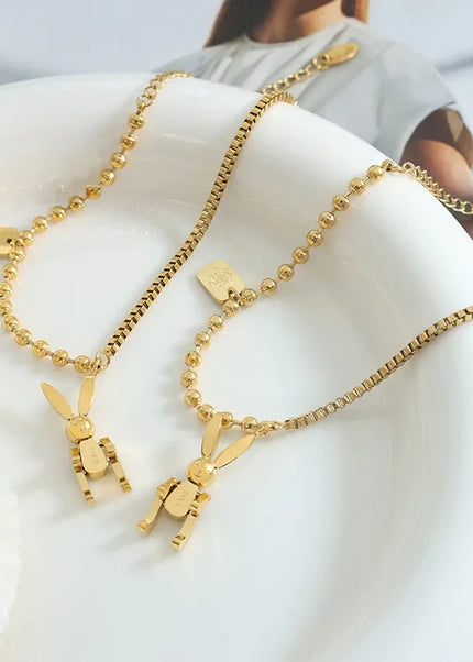 European and American style hot selling niche personality mechanical rabbit titanium pendant bracelet box chain bead chain splicing jewelry women