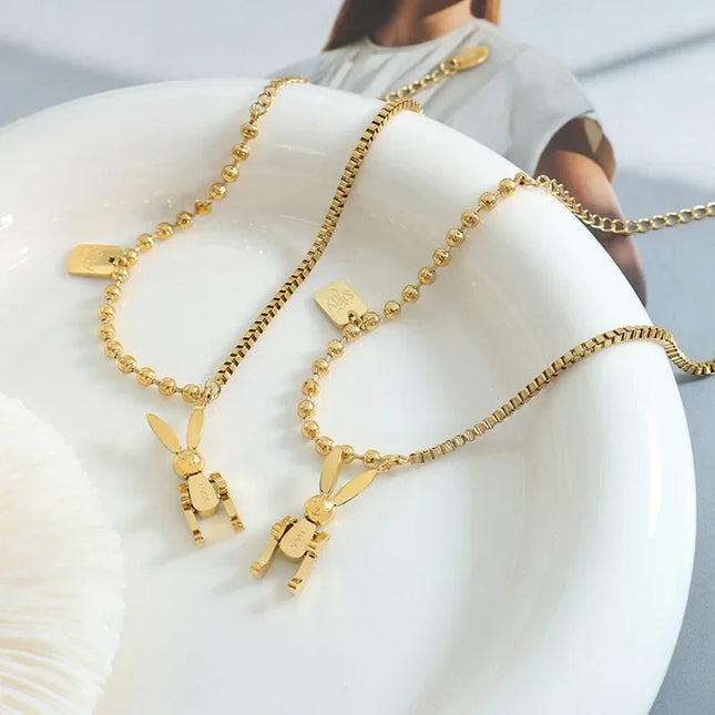 European and American style hot selling niche personality mechanical rabbit titanium pendant bracelet box chain bead chain splicing jewelry women