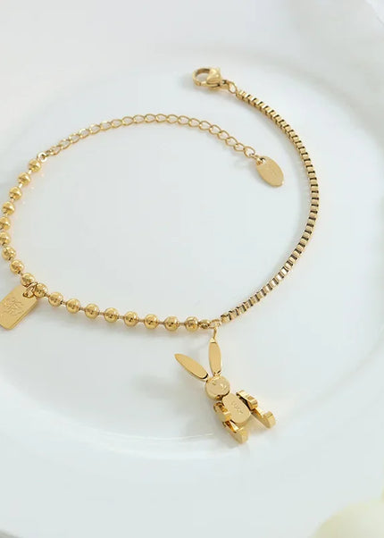 European and American style hot selling niche personality mechanical rabbit titanium pendant bracelet box chain bead chain splicing jewelry women