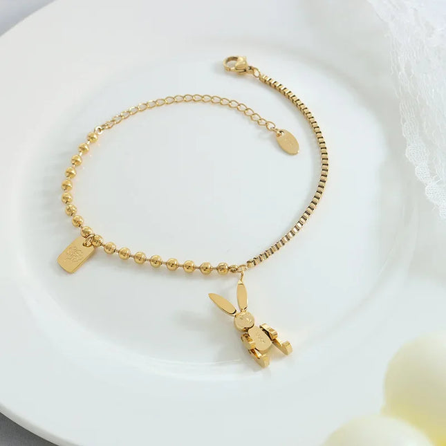 European and American style hot selling niche personality mechanical rabbit titanium pendant bracelet box chain bead chain splicing jewelry women