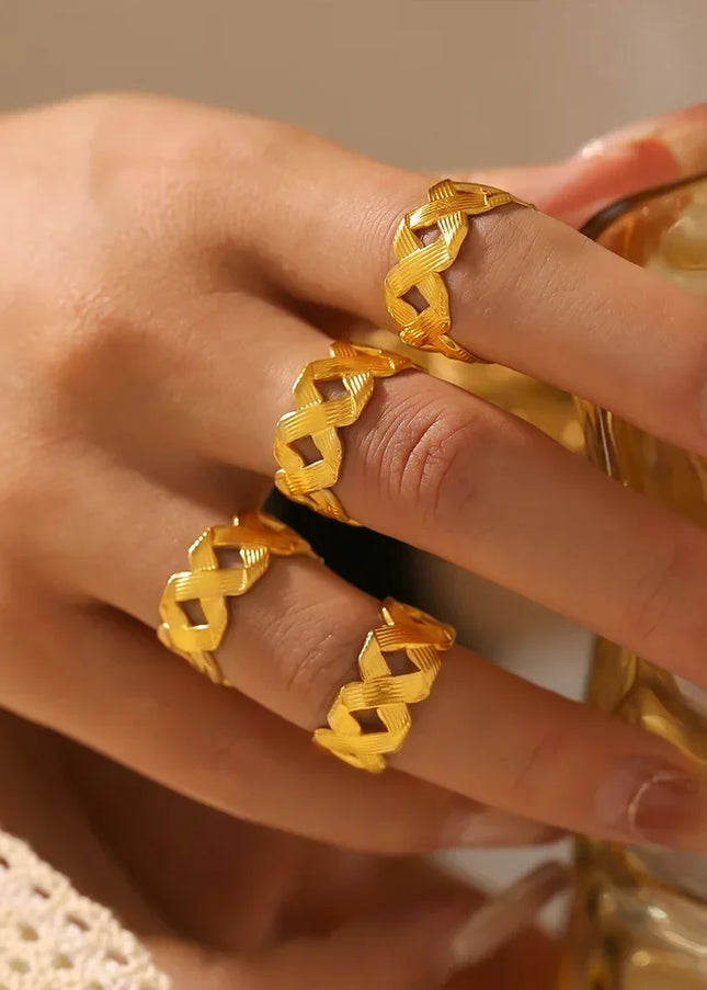 French ins cold wind simple winding texture ring titanium steel plated 18k gold personality opening adjustable ring woman