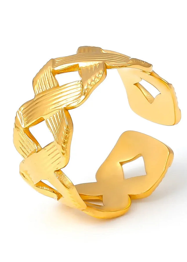 French ins cold wind simple winding texture ring titanium steel plated 18k gold personality opening adjustable ring woman