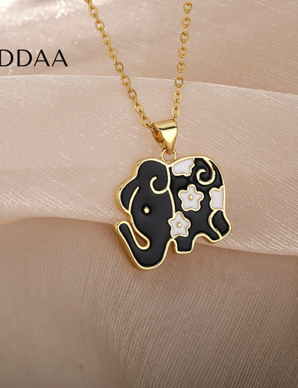 Tribunal Pendant Necklace | Gold Black Blue Elephant Animal Chain - Black - Necklaces