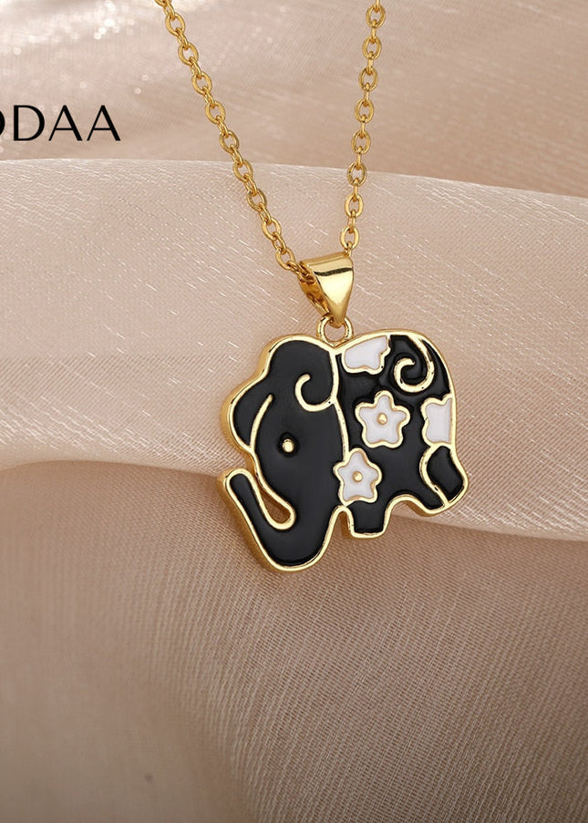 Tribunal Pendant Necklace | Gold Black Blue Elephant Animal Chain - Black - Necklaces
