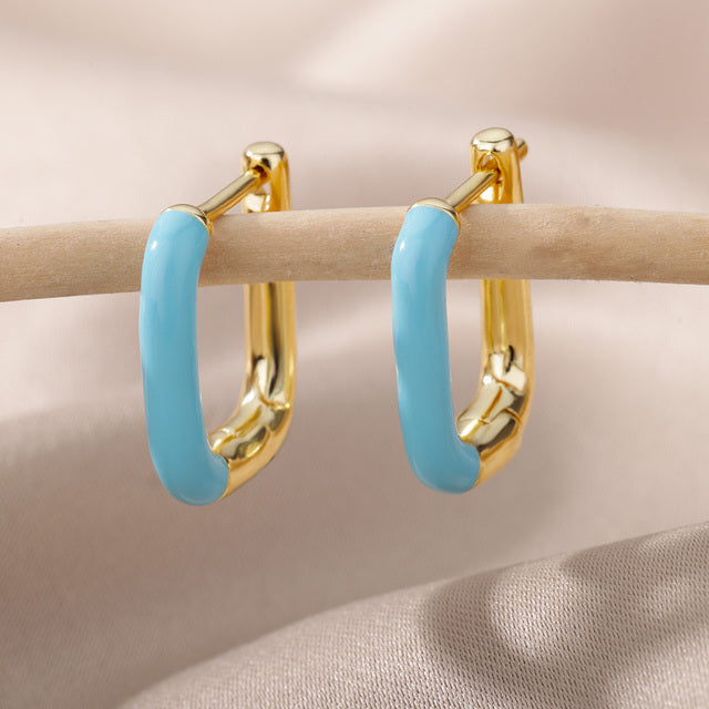 SOUVOIR Blue 14K Gold Plated, Zirconia Earrings Trinidad Earrings | Gold Clip Purple Hoop Earrings