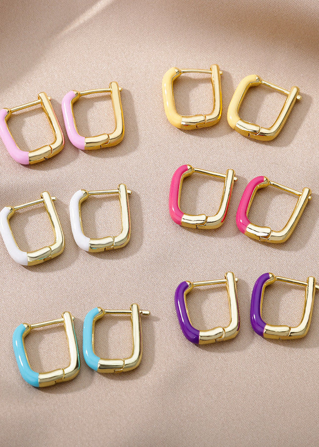 SOUVOIR 14K Gold Plated, Zirconia Earrings Trinidad Earrings | Gold Clip Purple Hoop Earrings