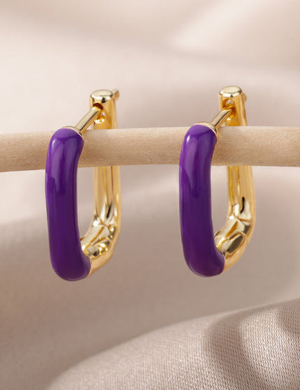 SOUVOIR Purple 14K Gold Plated, Zirconia Earrings Trinidad Earrings | Gold Clip Purple Hoop Earrings