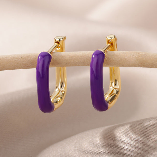 SOUVOIR Purple 14K Gold Plated, Zirconia Earrings Trinidad Earrings | Gold Clip Purple Hoop Earrings
