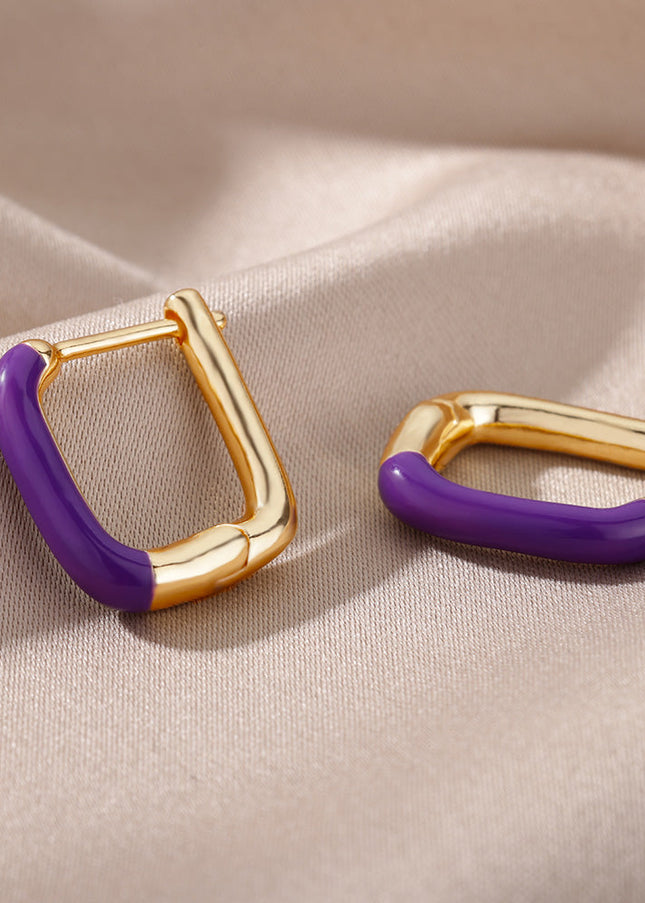 SOUVOIR 14K Gold Plated, Zirconia Earrings Trinidad Earrings | Gold Clip Purple Hoop Earrings
