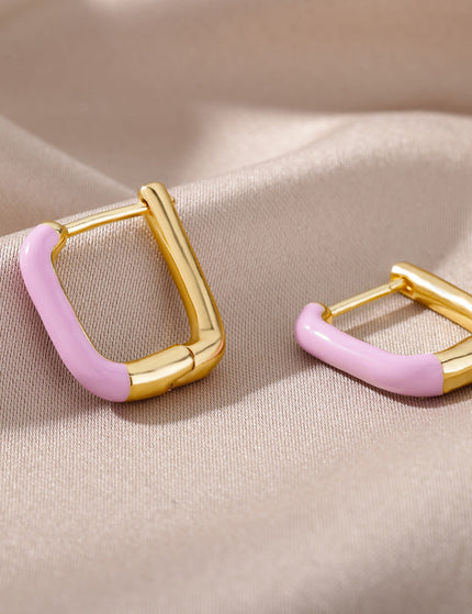 SOUVOIR Pink 14K Gold Plated, Zirconia Earrings Trinidad Earrings | Gold Clip Purple Hoop Earrings