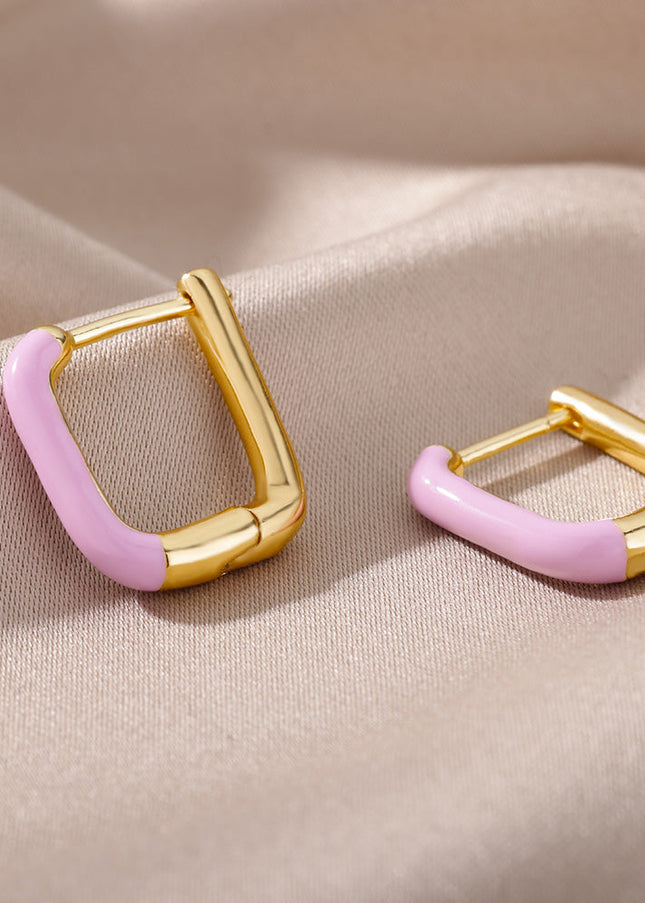 SOUVOIR Pink 14K Gold Plated, Zirconia Earrings Trinidad Earrings | Gold Clip Purple Hoop Earrings