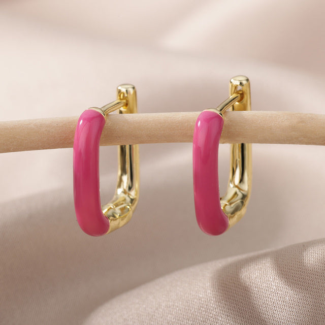 SOUVOIR Red 14K Gold Plated, Zirconia Earrings Trinidad Earrings | Gold Clip Purple Hoop Earrings