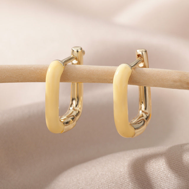 SOUVOIR Yellow 14K Gold Plated, Zirconia Earrings Trinidad Earrings | Gold Clip Purple Hoop Earrings