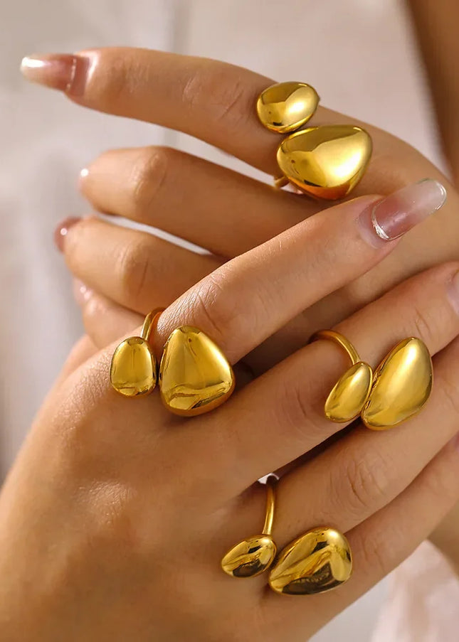 Cross-border ins style geometric irregular glossy open ring stainless steel plated 18K gold trend spot ring wholesale